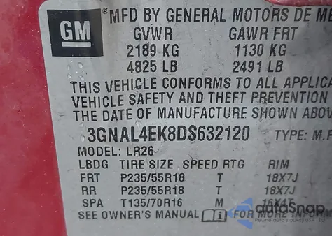 2013 Chevrolet Captiva Sport Ltz z USA, uszkodzony, nr VIN 3GNAL4EK8DS632120